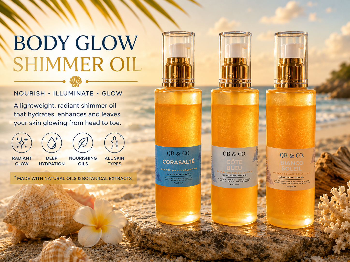 Shimmer Body Glow Oil Bundle | Lightweight & Deep Moisture | Oceáre Solace Collection